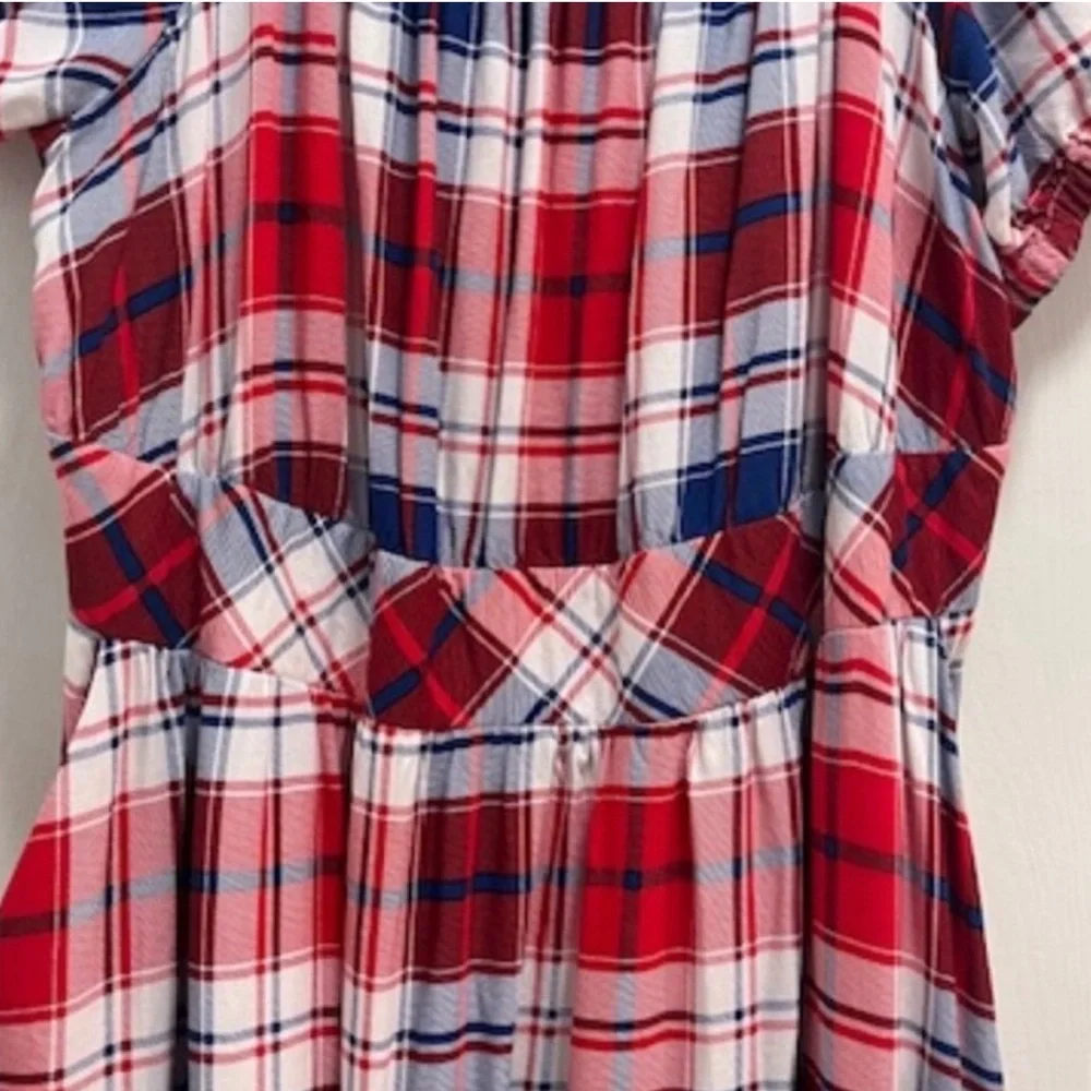 Torrid Puff Sleeve Tiered Midi Dress - Challis Plaid Red & Blue Sz14-16 (1X) EUC - Picture 5 of 14